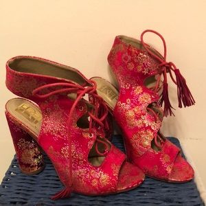 Forever 21 Floral Red Block Heels